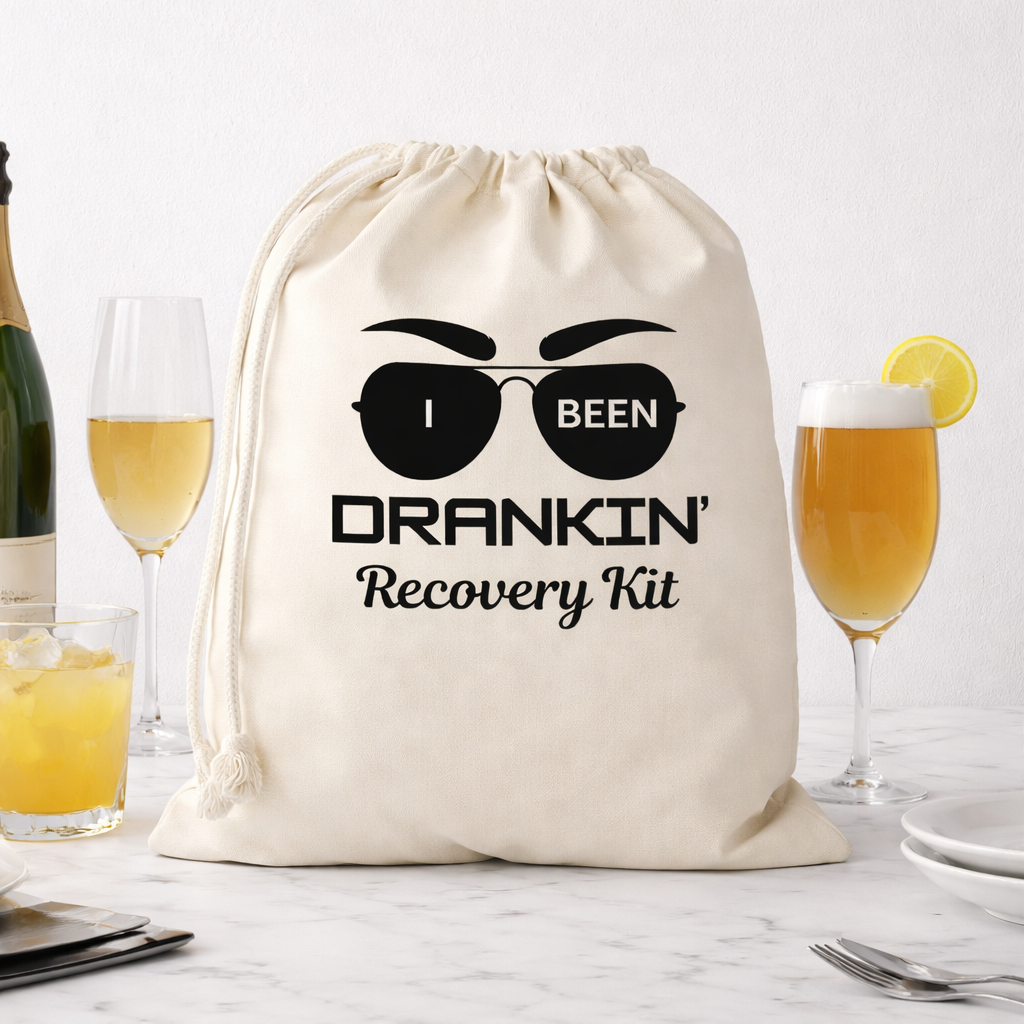 Funny Favor Bags for Wedding, Shower, Bachelorette - I Been Drankin Hangover Kit bags, Drawstring Bag, (Pack of 12)