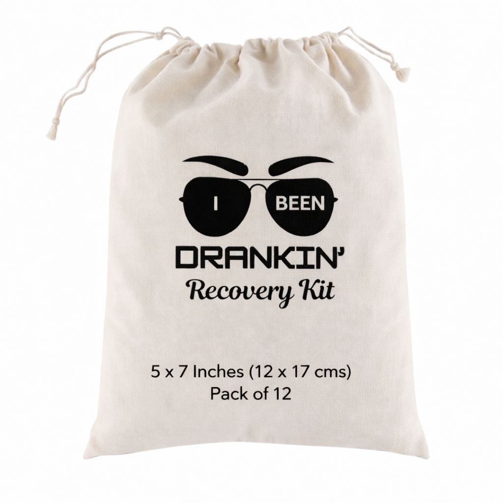 Funny Favor Bags for Wedding, Shower, Bachelorette - I Been Drankin Hangover Kit bags, Drawstring Bag, (Pack of 12)
