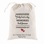 Funny Favor Bags for Wedding, Shower, Bachelorette - Hangovers Only Last a Day Hangover Kit bags, Drawstring Bag, (Pack of 12)