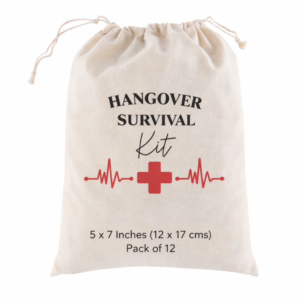 Funny Favor Bags for Wedding, Shower, Bachelorette -Still breathing Hangover Kit bags, Drawstring Bag, (Pack of 12)