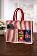 Red & White Striped Premium Jute Bag - “Elevated gifting, naturally.” (Pack of 2)