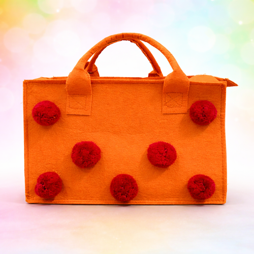 Charming Felt Gifting Bag with Pom-Pom Detailing - Orange & Red (Set of 2)