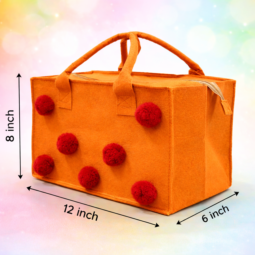 Charming Felt Gifting Bag with Pom-Pom Detailing - Orange & Red (Set of 2)