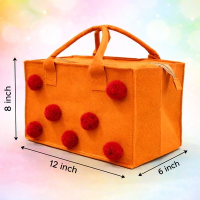 Charming Felt Gifting Bag with Pom-Pom Detailing - Orange & Red (Set of 2)