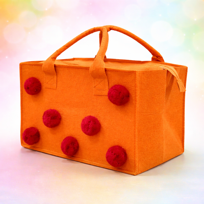 Charming Felt Gifting Bag with Pom-Pom Detailing - Orange & Red (Set of 2)