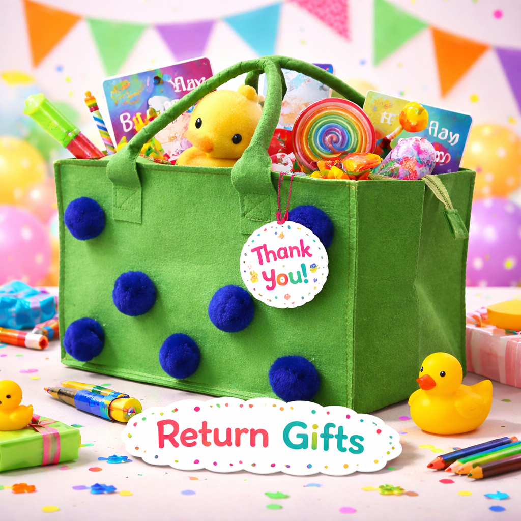 Charming Felt Gifting Bag with Pom-Pom Detailing - Green & Blue (Set of 2)