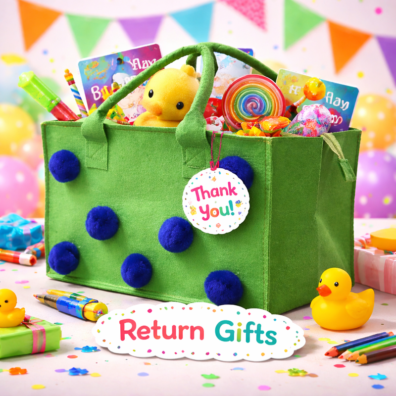 Charming Felt Gifting Bag with Pom-Pom Detailing - Green & Blue (Set of 2)