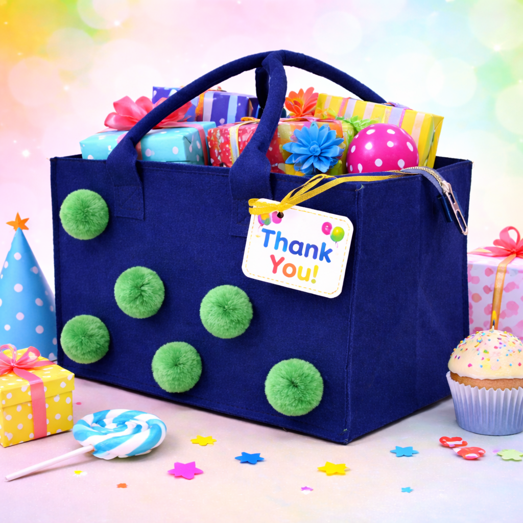 Charming Felt Gifting Bag with Pom-Pom Detailing - Blue & Green (Set of 2)