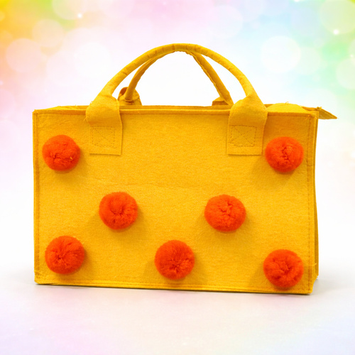 Charming Felt Gifting Bag with Pom-Pom Detailing - Yellow & Orange (Set of 2)