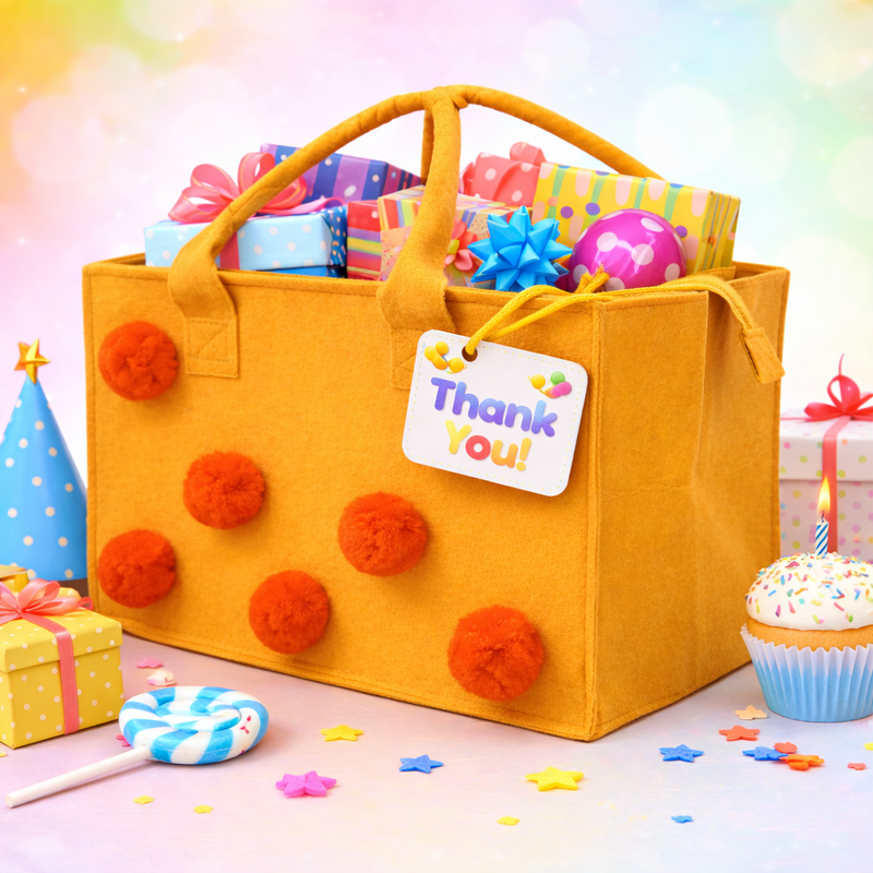 Charming Felt Gifting Bag with Pom-Pom Detailing - Yellow & Orange (Set of 2)