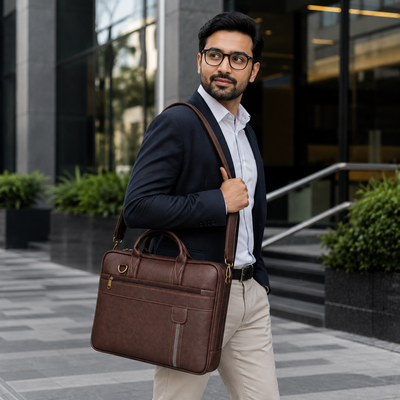 Retro Brown Laptop Bag – Elegant, Functional & Professional