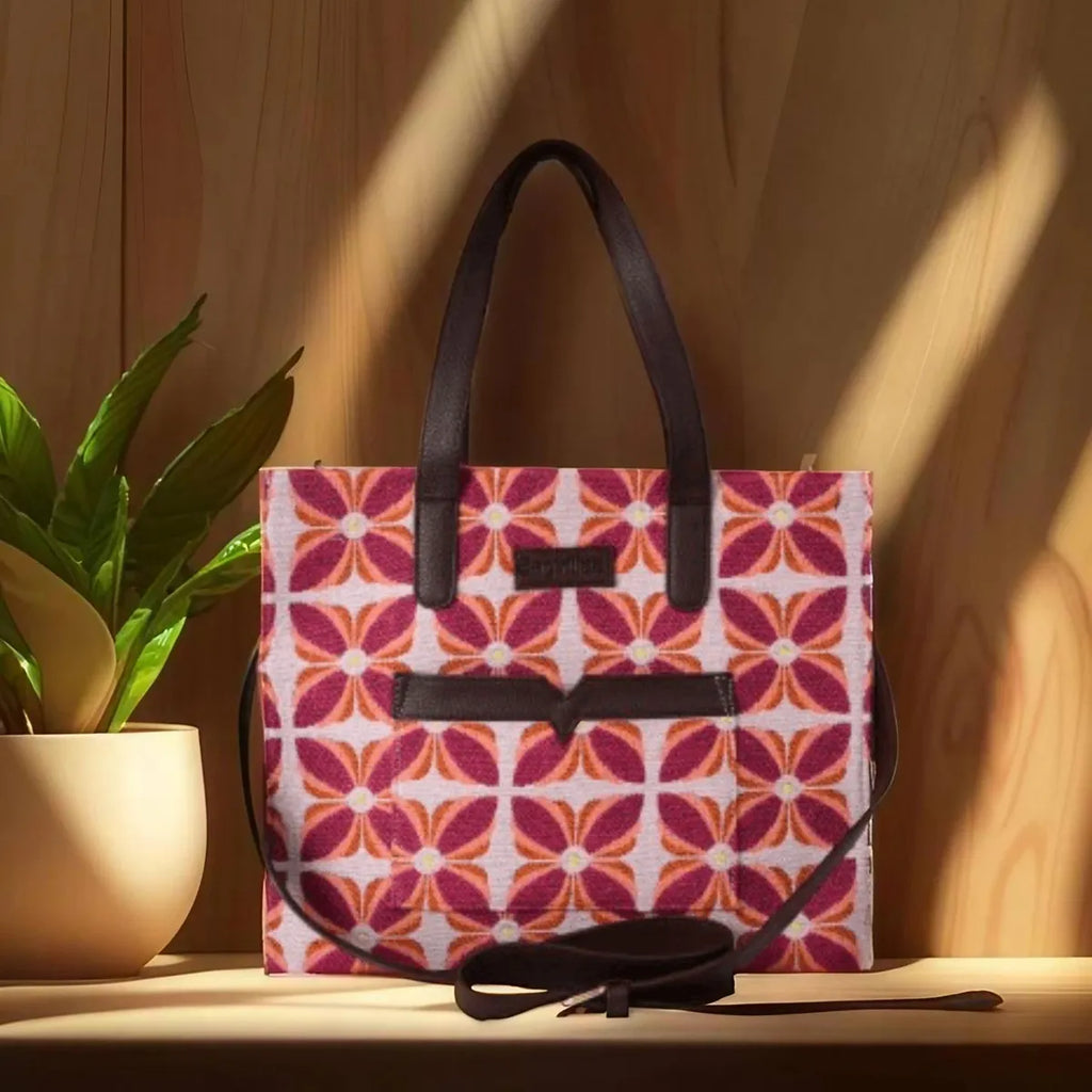 Burgandy Premium Floral Patterned Hand Bag For Women