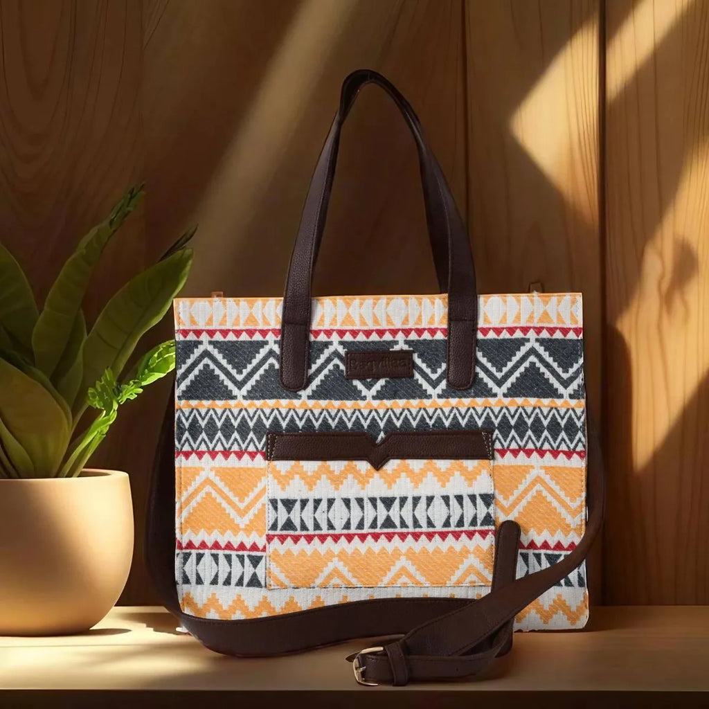 Yellow Premium Colourful Patterned Hand Bag For Women