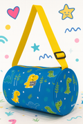 Kids Dinosaur Print Duffle Bag, Turquoise Blue with Yellow Strap