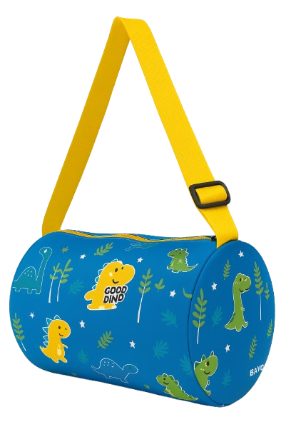 Kids Dinosaur Print Duffle Bag, Turquoise Blue with Yellow Strap