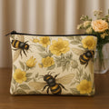 Floral Bee Pattern Cosmetic Pouch Set, 2 Pieces, Yellow and Cream Makeup Bags with Zipper Closure, 24 cm x 13 cm and 18 cm x 19 cm