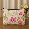 Floral Cosmetic Bags Set of 2, Pink Vintage Botanical Print Makeup Pouches, Large 24x17cm and Small 18x13cm, Zippered Travel Toiletry Organizers