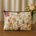 Floral Makeup Bag Set of 2, Vintage Botanical Print Cosmetic Pouches, Pink and Yellow Flowers, Zipper Travel Cases, 24 cm x 18 cm