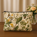 Floral Print Makeup Pouch Set, 2 Pieces, Botanical Pattern with White Flowers and Green Leaves, Travel Cosmetic Bags, 24 cm x 19 cm and 18 cm x 13 cm