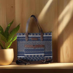 Blue And Brown Premium Royal Motif Patterned Hand Bag For Women