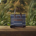 Blue And Brown Premium Royal Motif Patterned Hand Bag For Women