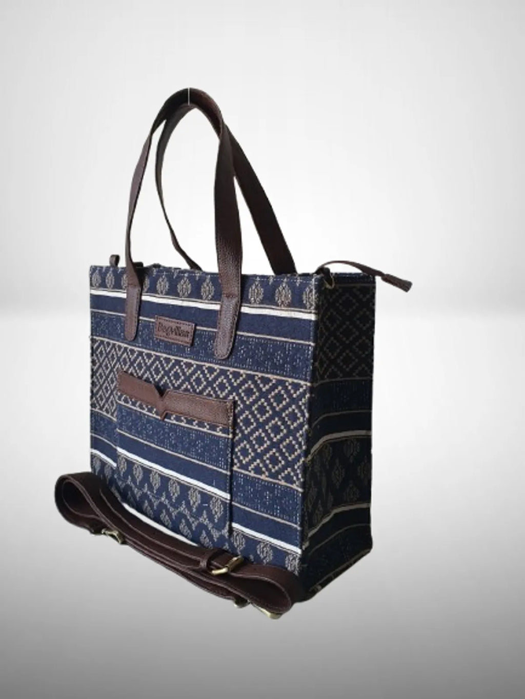 Blue And Brown Premium Royal Motif Patterned Hand Bag For Women