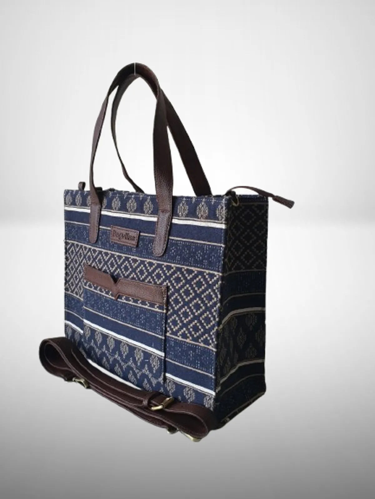 Blue And Brown Premium Royal Motif Patterned Hand Bag For Women