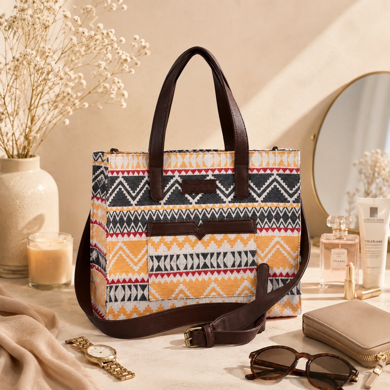 Yellow Premium Colourful Patterned Hand Bag For Women — image 4