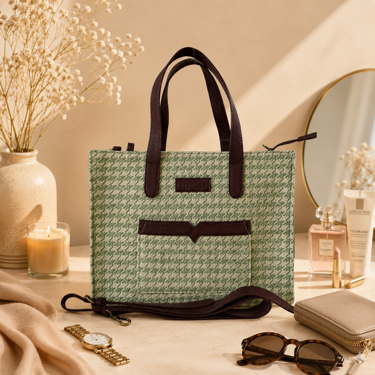 Green Premium Checks Patterned Hand Bag For Women — image 4
