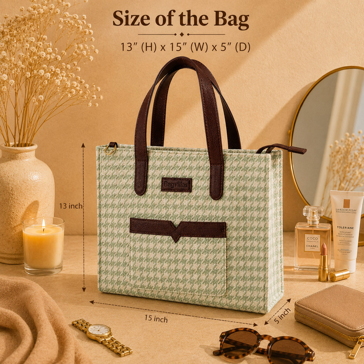 Green Premium Checks Patterned Hand Bag For Women — image 5
