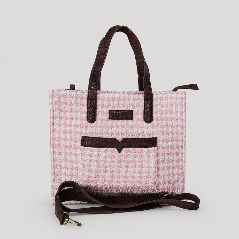 Pink Premium Checks Patterned Hand Bag For Women — image 1