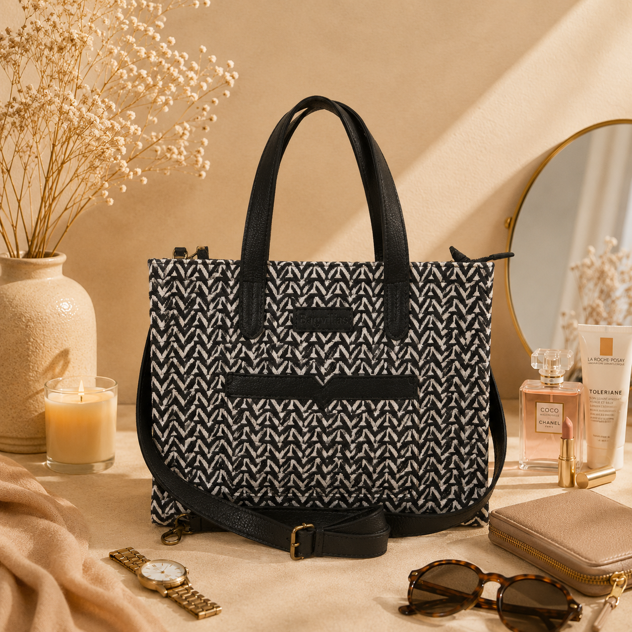 Black Premium Patterned Hand Bag For Women — image 4