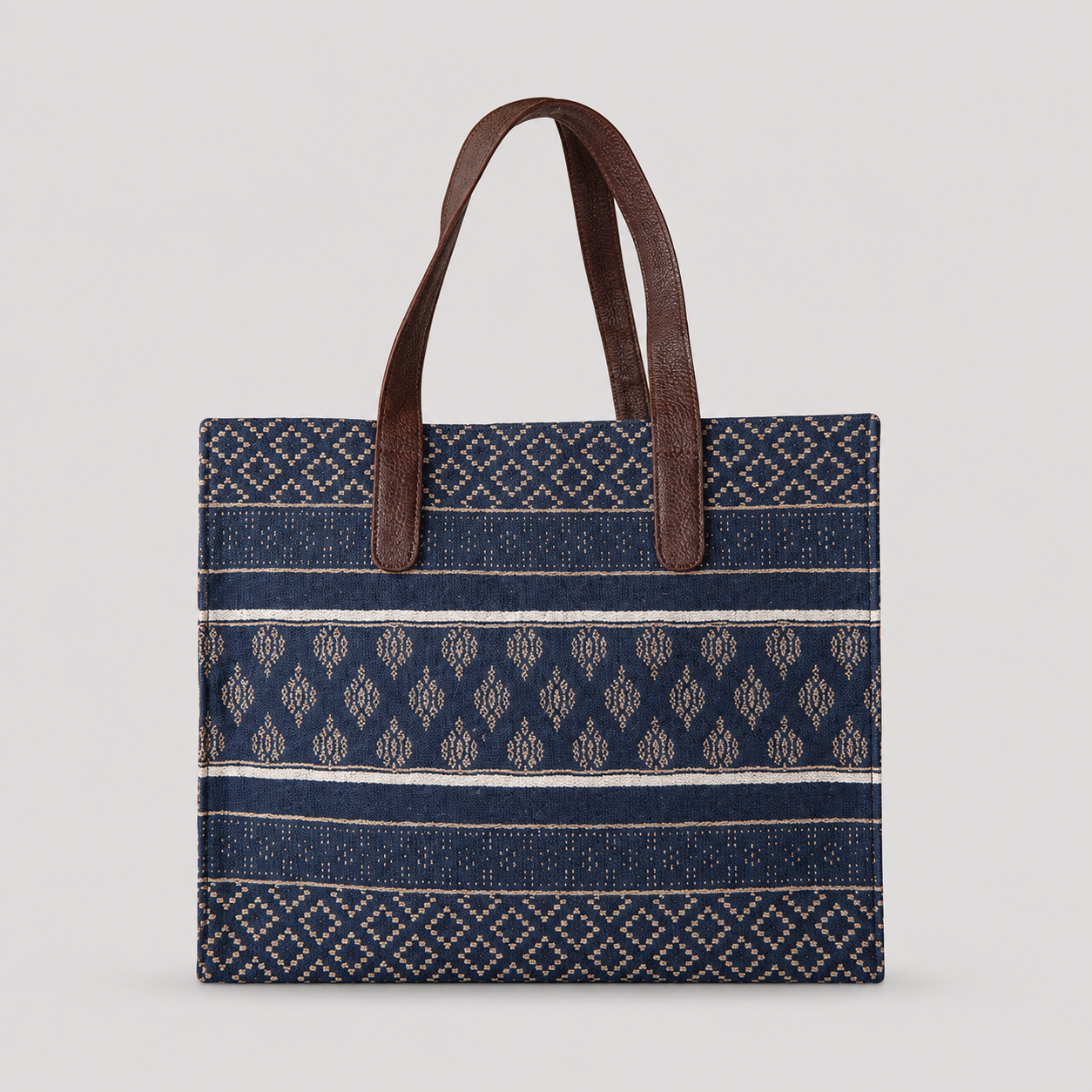 Blue And Brown Premium Royal Motif Patterned Hand Bag For Women — image 2