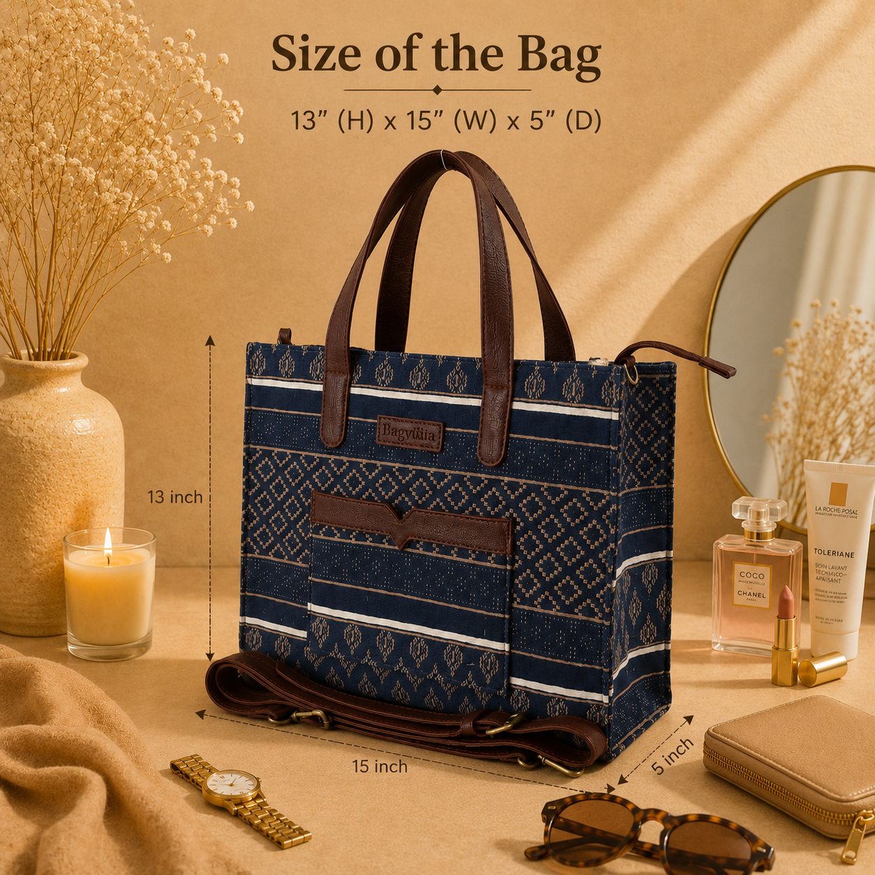 Blue And Brown Premium Royal Motif Patterned Hand Bag For Women — image 5