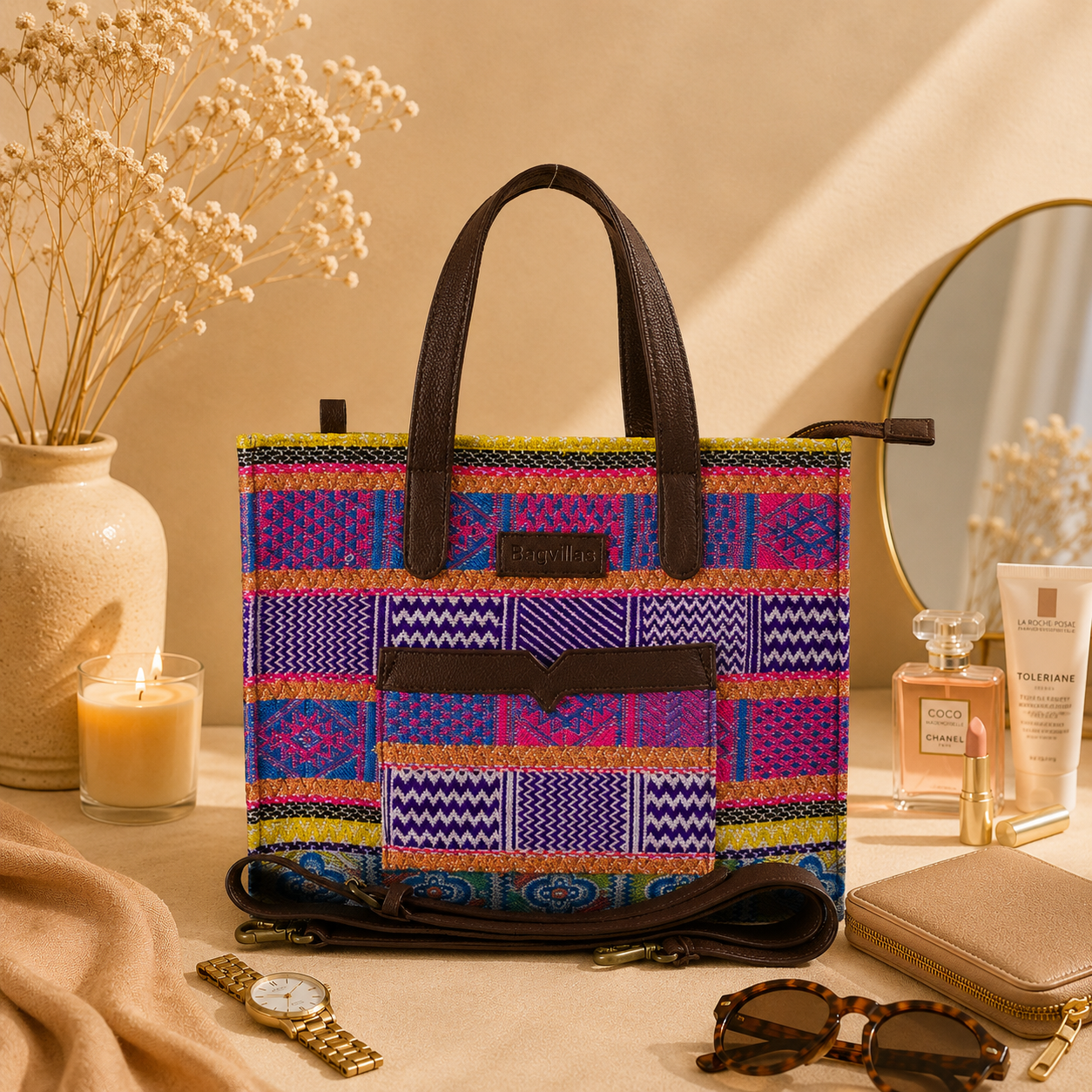 Purple And Pink Premium Handwoven Hand Bag For Women — image 4