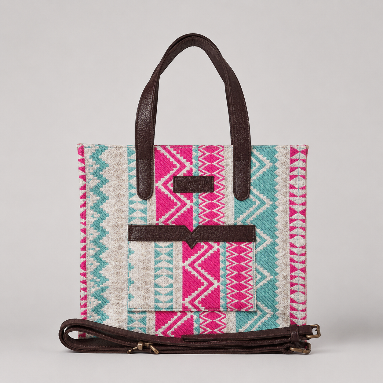 Pink And Blue Handwoven Hand Bag For Women — image 1