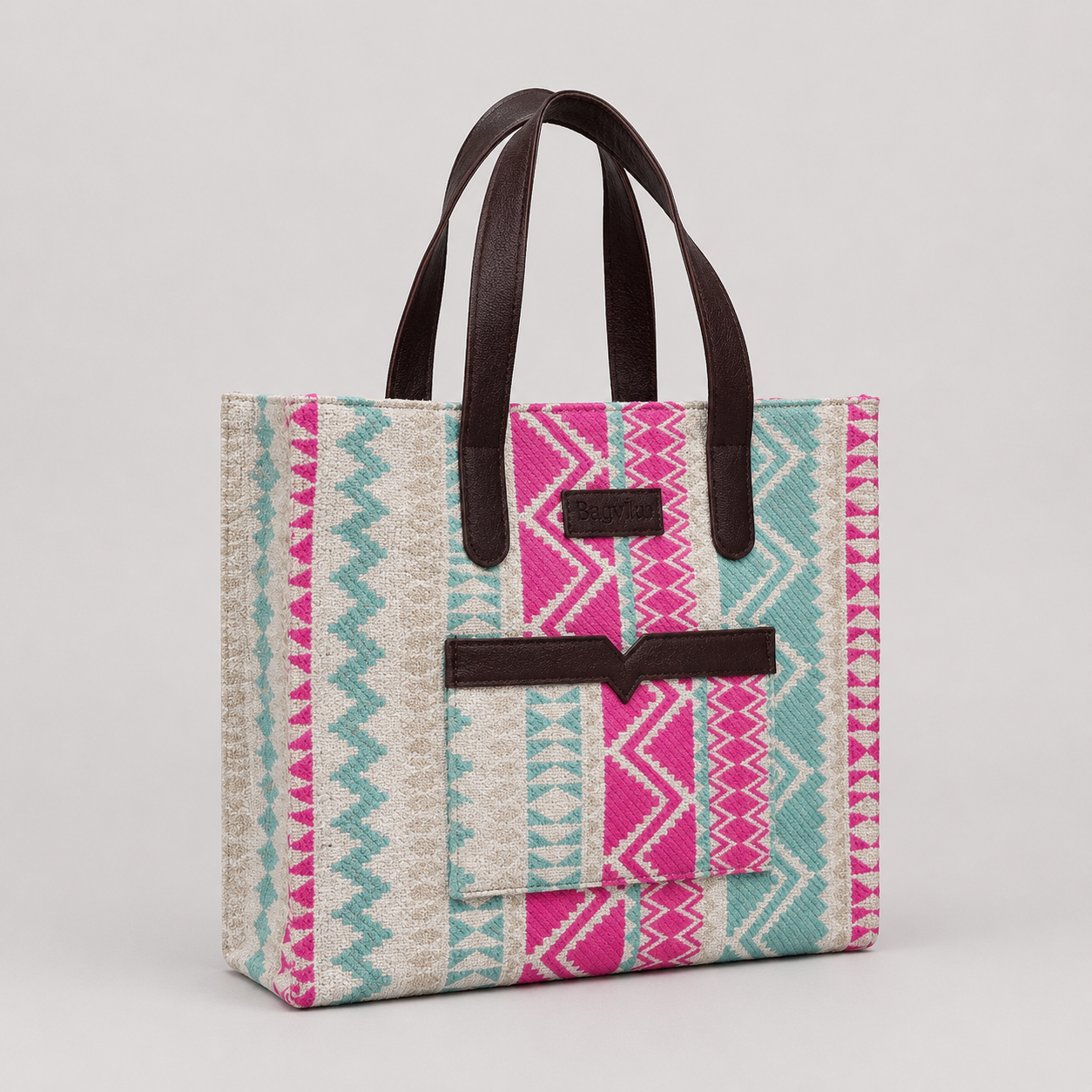 Pink And Blue Handwoven Hand Bag For Women — image 3