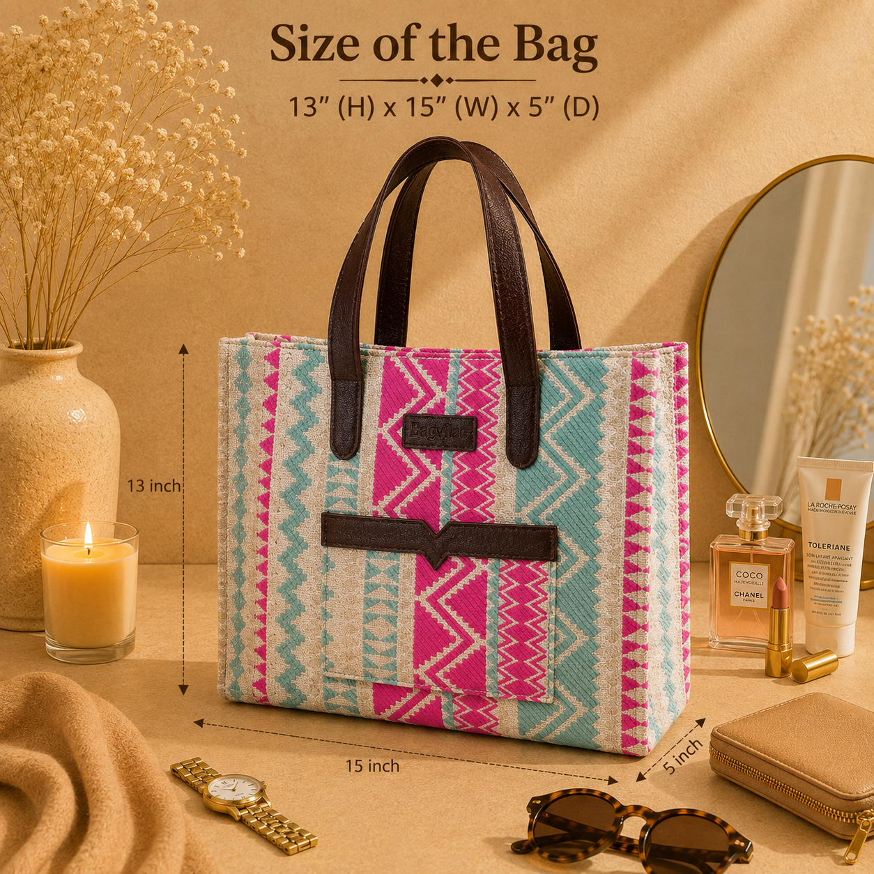 Pink And Blue Handwoven Hand Bag For Women — image 5