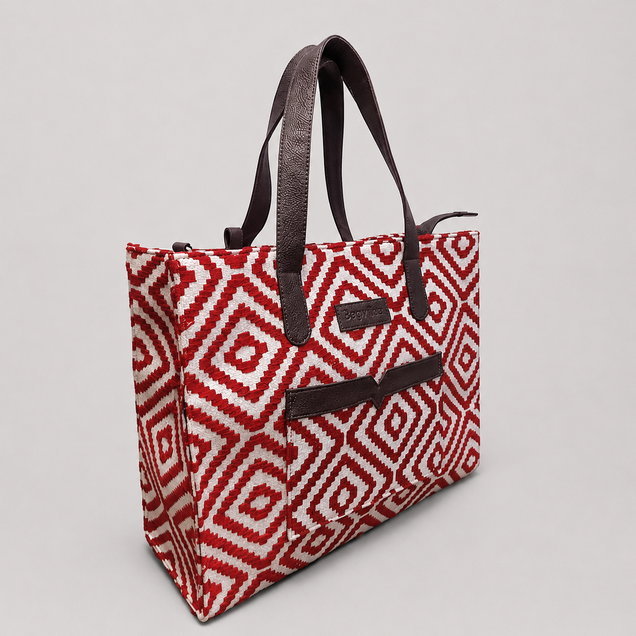 Red Geometric Patterned Hand Bag For Women — image 3