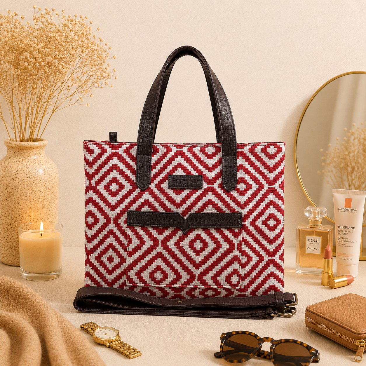 Red Geometric Patterned Hand Bag For Women — image 4