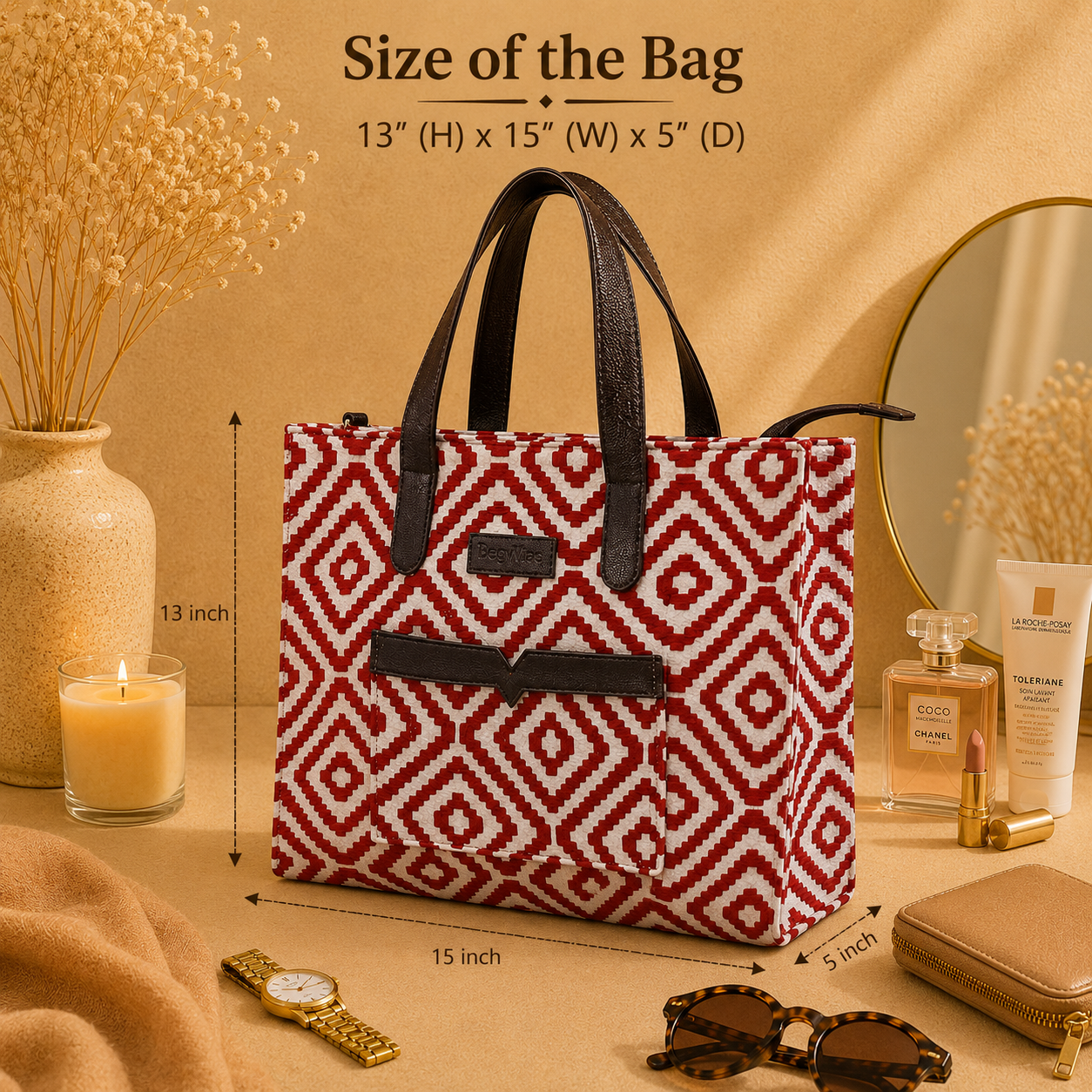 Red Geometric Patterned Hand Bag For Women — image 5