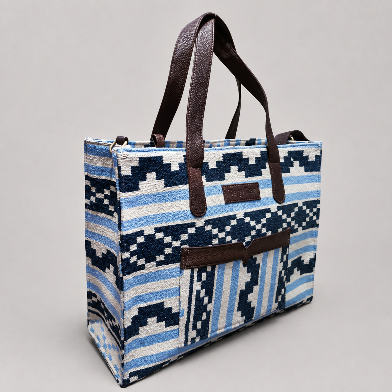 Blue Stripe Geometric Hand Bag For Women — image 3