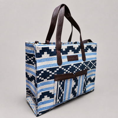 Blue Stripe Geometric Hand Bag For Women — image 3