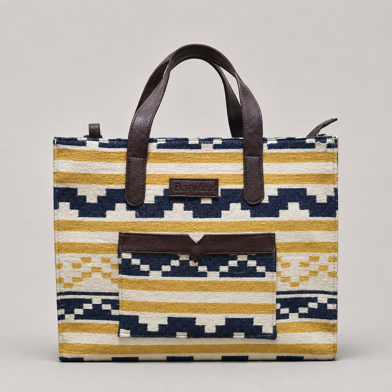 Yellow Stripe Geometric Hand Bag For Women — image 1