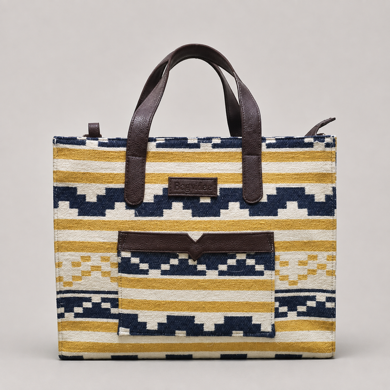 Yellow Stripe Geometric Hand Bag For Women — image 1