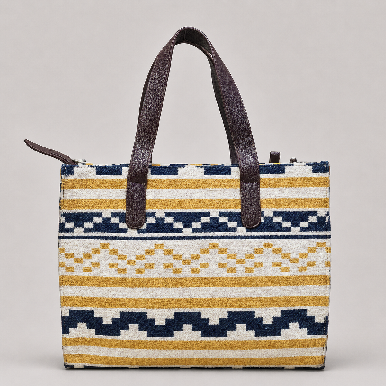Yellow Stripe Geometric Hand Bag For Women — image 2