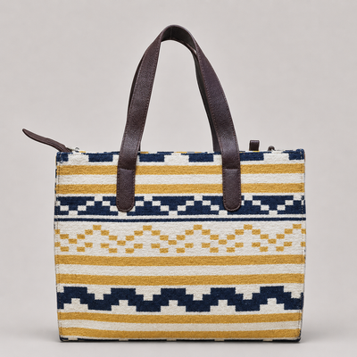 Yellow Stripe Geometric Hand Bag For Women — image 2