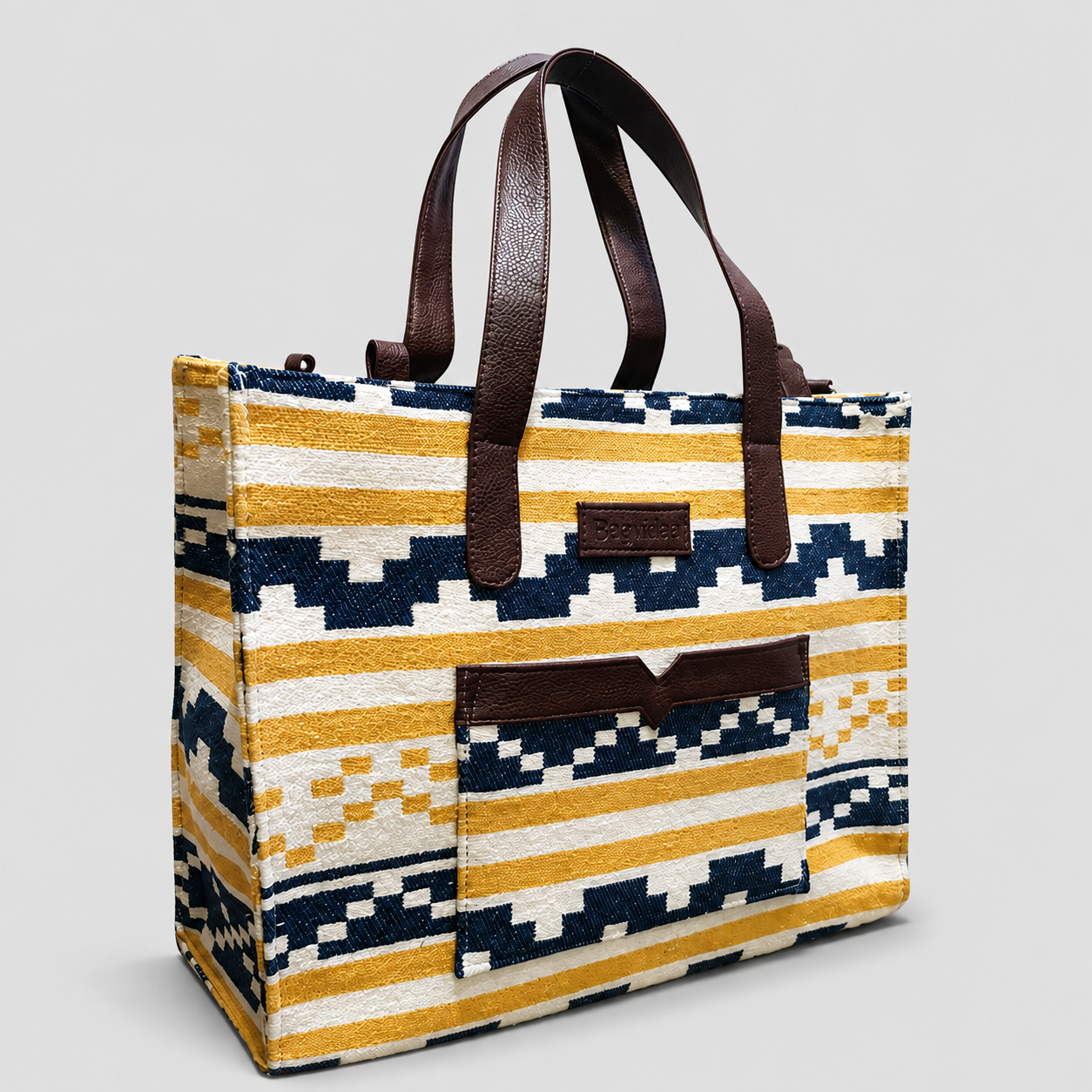 Yellow Stripe Geometric Hand Bag For Women — image 3