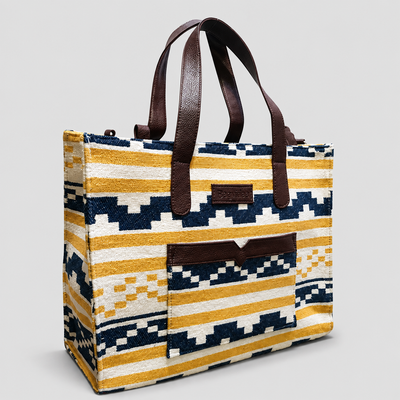 Yellow Stripe Geometric Hand Bag For Women — image 3