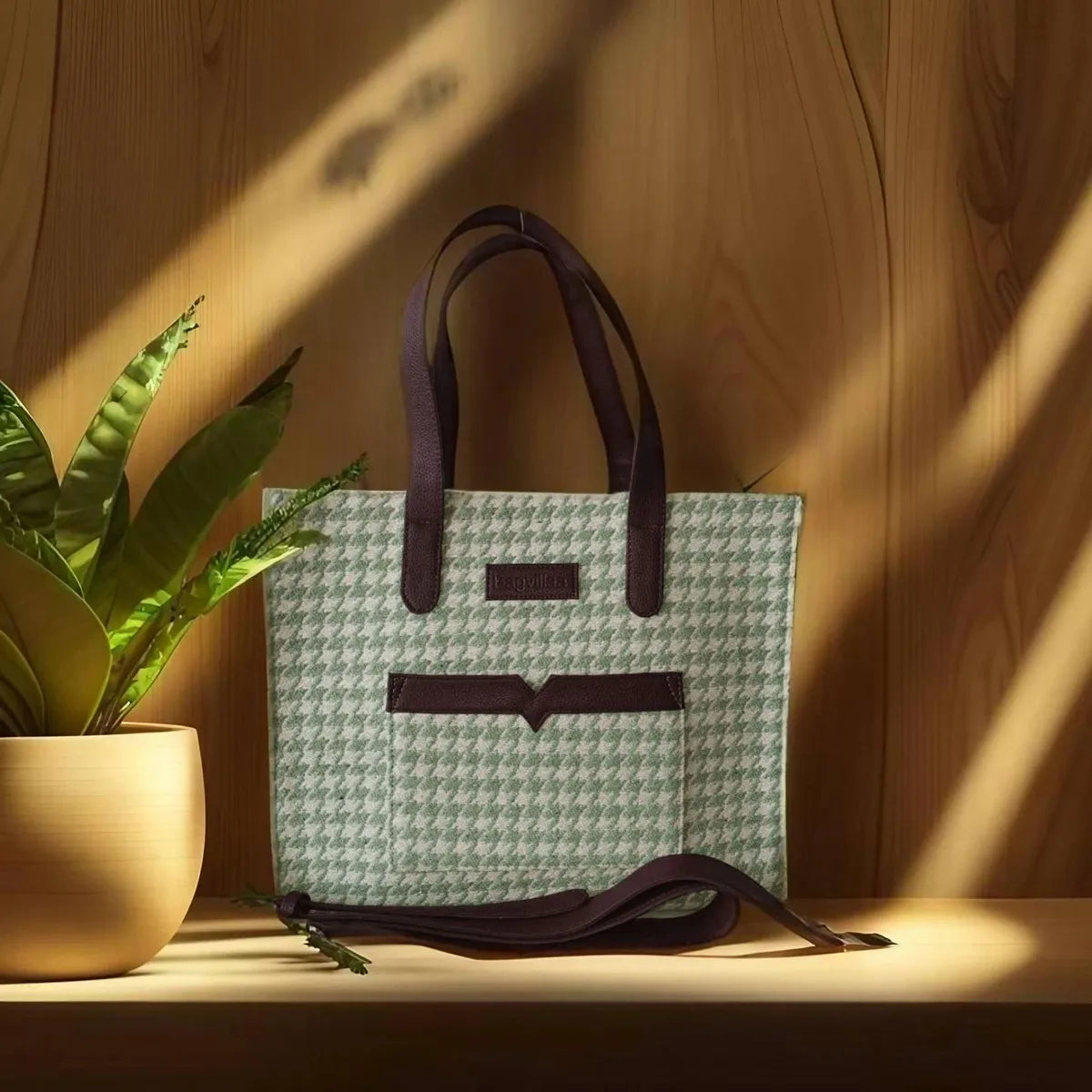 Green Premium Checks Patterned Hand Bag For Women